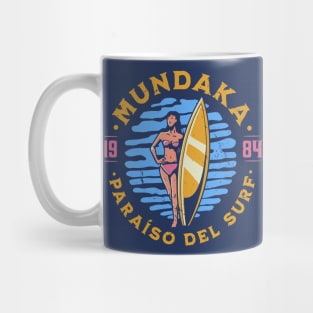 Vintage Mundaka, Spain Surfer's Paradise // Retro Surfing 1980s Badge Mug